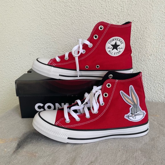 Converse x Bugs Bunny Looney Tunes Chuck Star Red Hi Top Sneakers - Picture 2 of 9